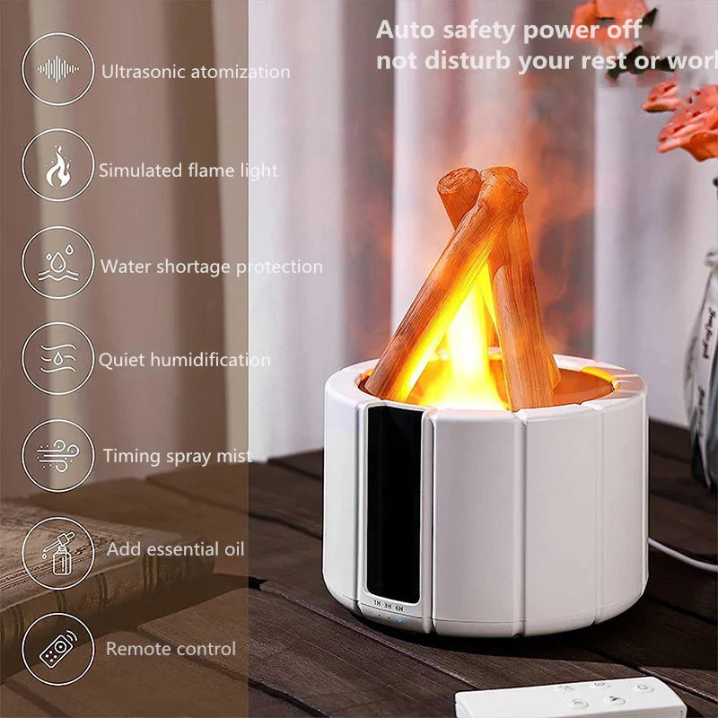 ๐ฅ Simulated Flame Aroma Diffuser โ Ultrasonic Campfire Humidifier with LED Lights & Remote