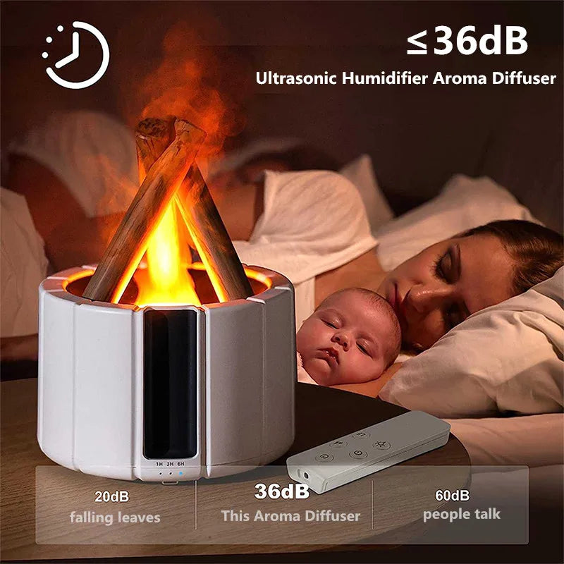 ๐ฅ Simulated Flame Aroma Diffuser โ Ultrasonic Campfire Humidifier with LED Lights & Remote
