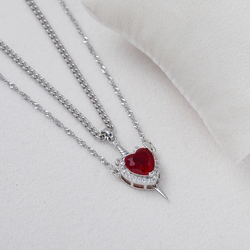❤️⚔️ Heart & Sword Couple Necklace – Matching Pendant Jewelry