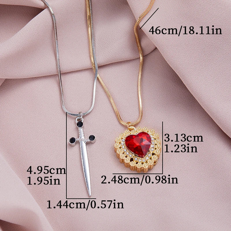 ❤️⚔️ Heart & Sword Couple Necklace – Matching Pendant Jewelry