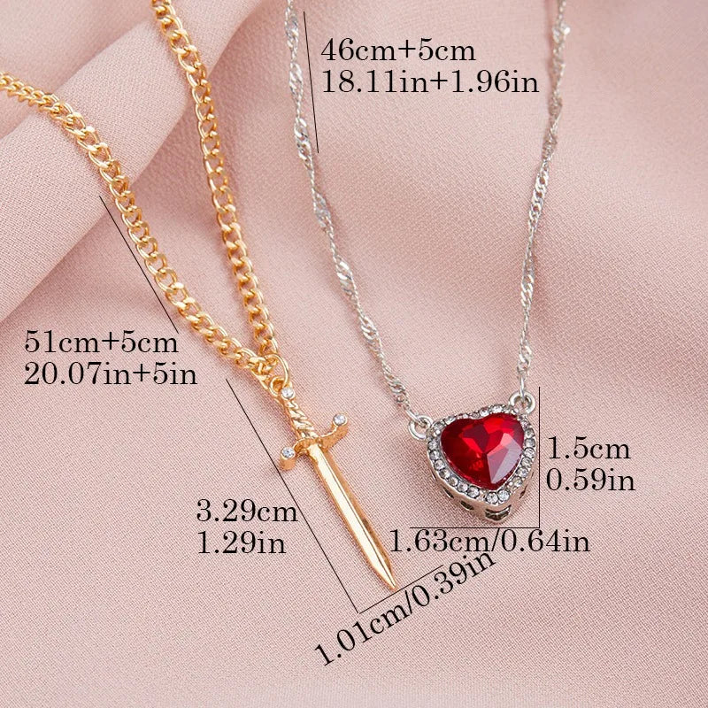 ❤️⚔️ Heart & Sword Couple Necklace – Matching Pendant Jewelry