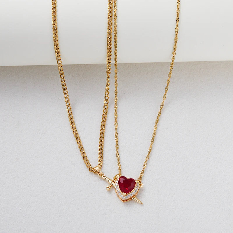 ❤️⚔️ Heart & Sword Couple Necklace – Matching Pendant Jewelry