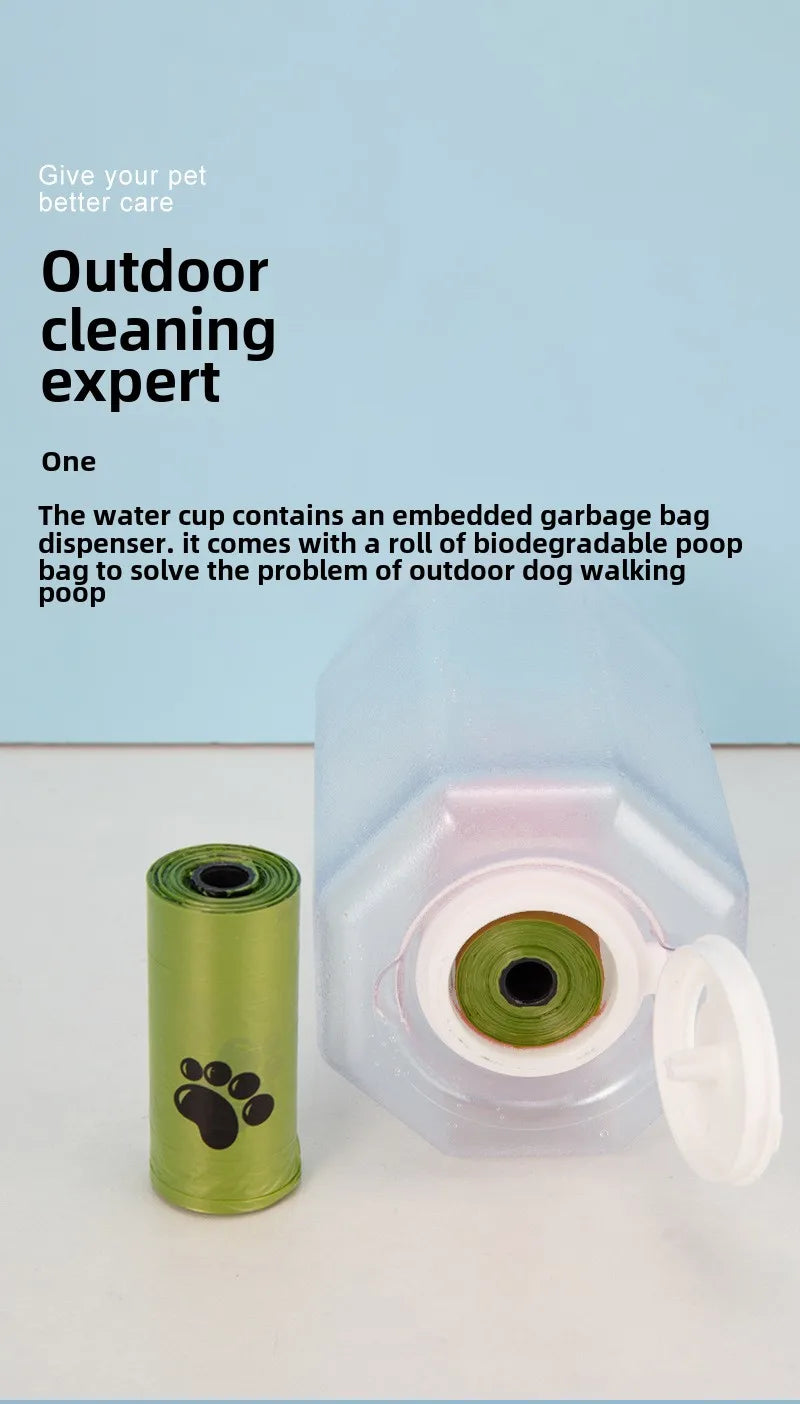 πΎ 3-in-1 Portable Pet Travel Bottle β Water, Food & Waste Bag Dispenser for Cats & Dogs