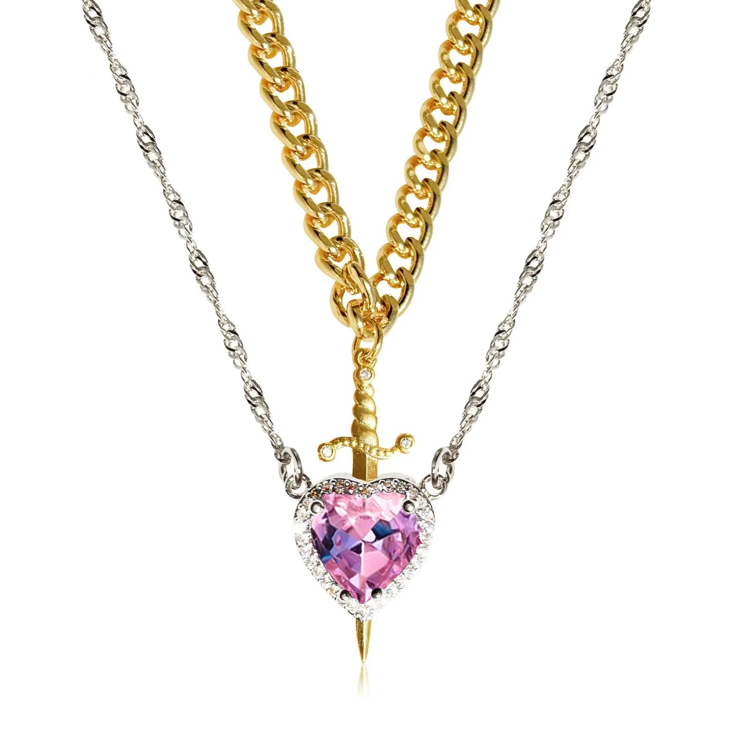 ❤️⚔️ Heart & Sword Couple Necklace – Matching Pendant Jewelry