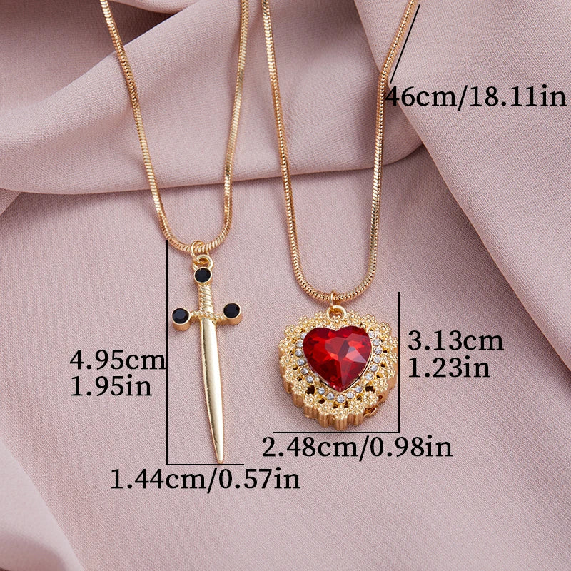 ❤️⚔️ Heart & Sword Couple Necklace – Matching Pendant Jewelry