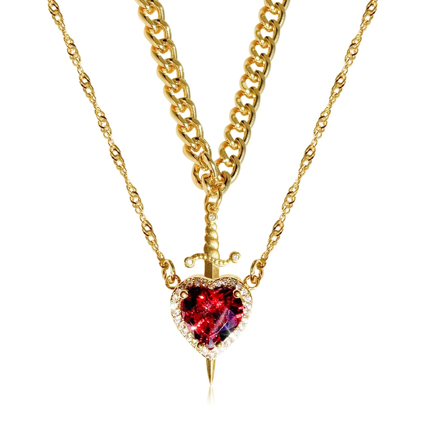 ❤️⚔️ Heart & Sword Couple Necklace – Matching Pendant Jewelry