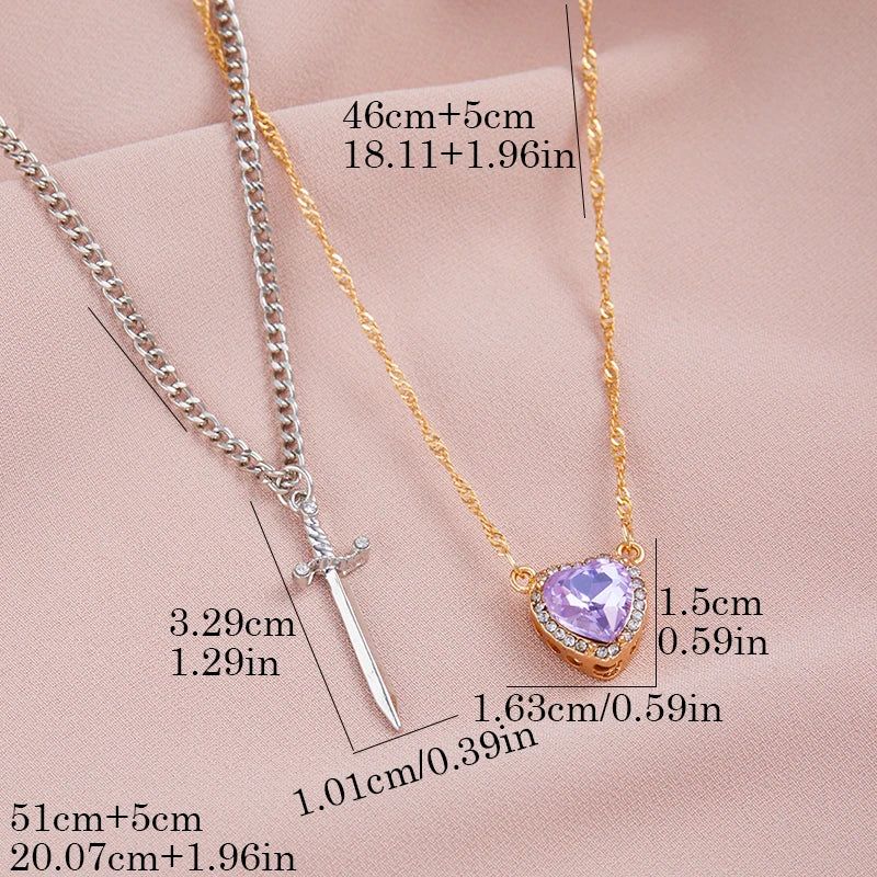 ❤️⚔️ Heart & Sword Couple Necklace – Matching Pendant Jewelry