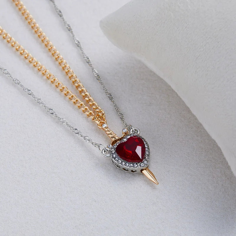 ❤️⚔️ Heart & Sword Couple Necklace – Matching Pendant Jewelry