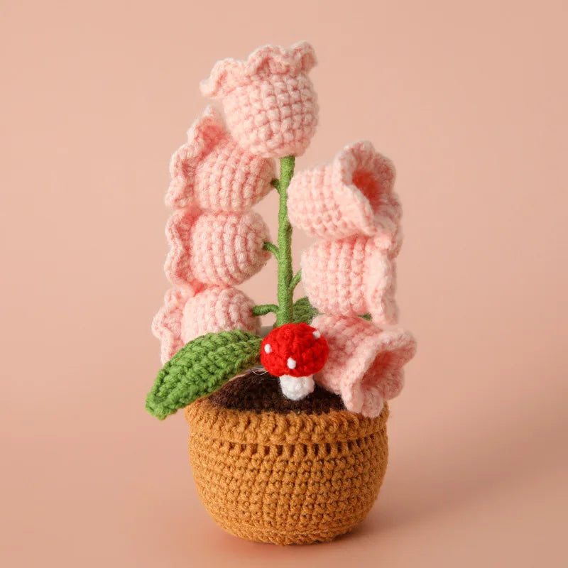 ✨ Handmade Crochet Lily of the Valley Light – Cozy Floral Glow with Mushroom Accent