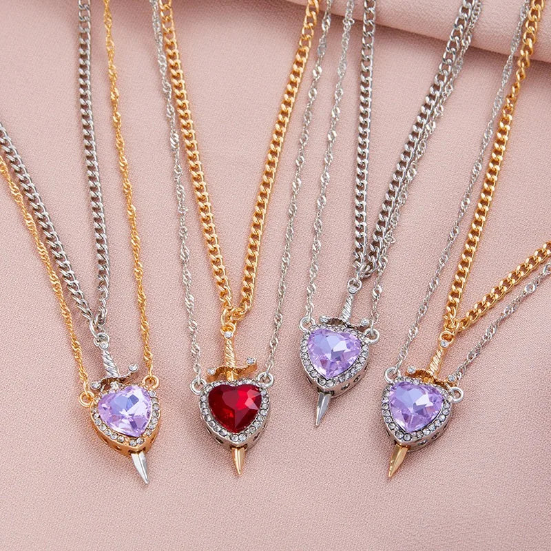 ❤️⚔️ Heart & Sword Couple Necklace – Matching Pendant Jewelry