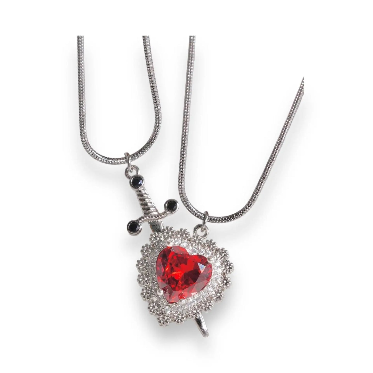 ❤️⚔️ Heart & Sword Couple Necklace – Matching Pendant Jewelry