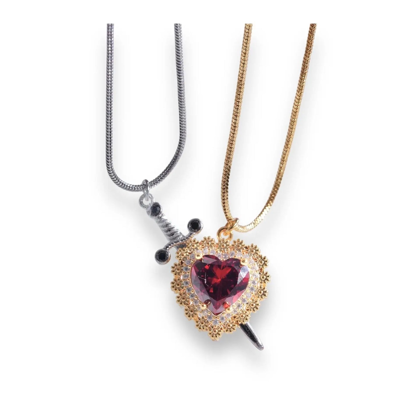 ❤️⚔️ Heart & Sword Couple Necklace – Matching Pendant Jewelry