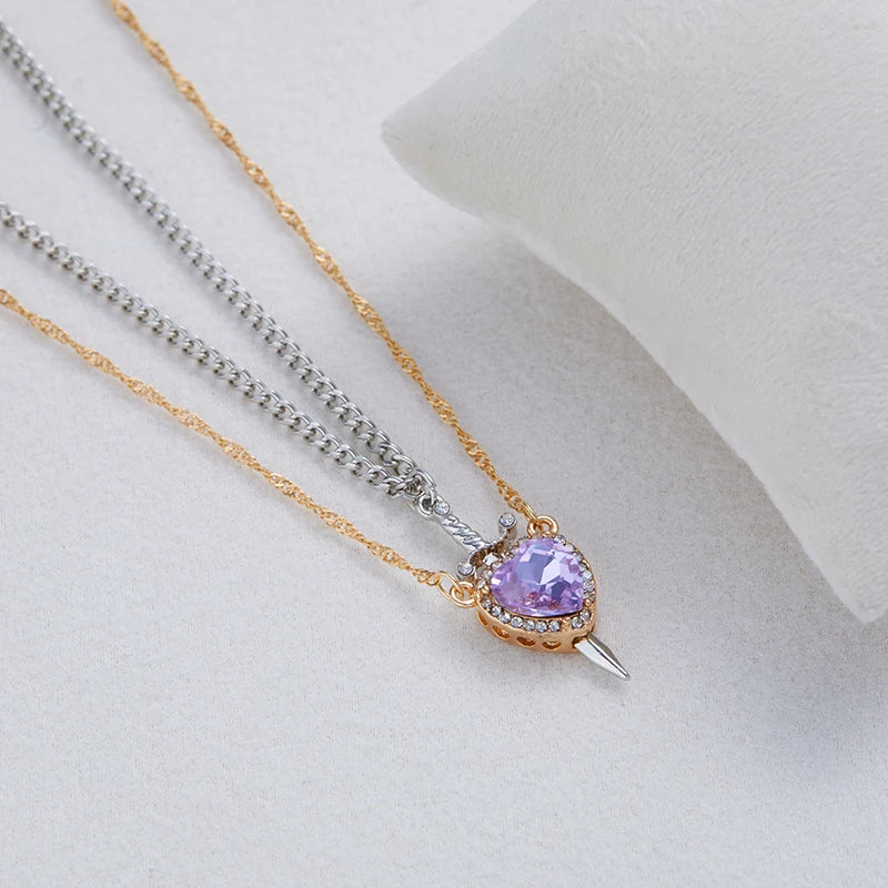 ❤️⚔️ Heart & Sword Couple Necklace – Matching Pendant Jewelry