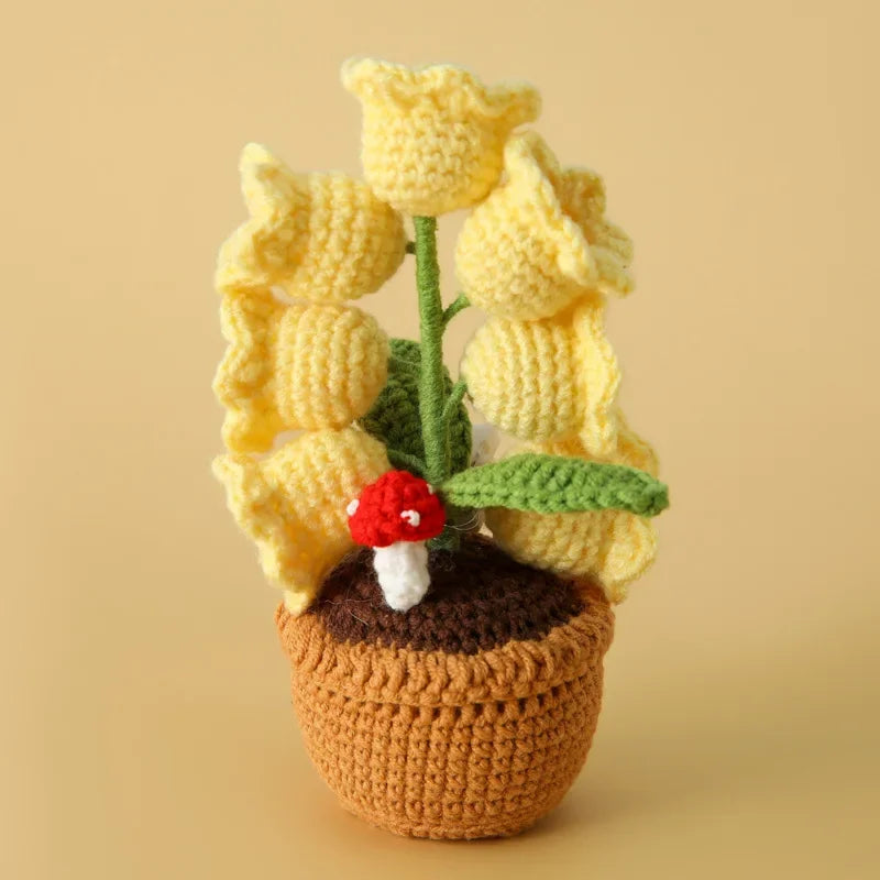 ✨ Handmade Crochet Lily of the Valley Light – Cozy Floral Glow with Mushroom Accent
