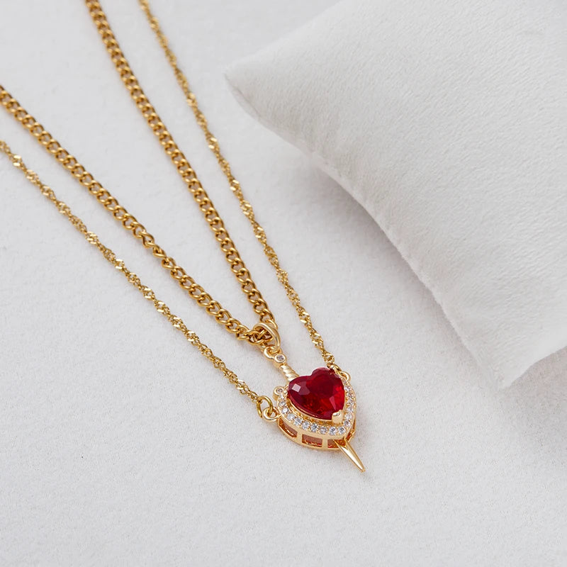 ❤️⚔️ Heart & Sword Couple Necklace – Matching Pendant Jewelry