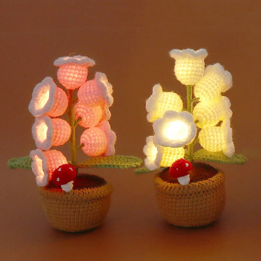 ✨ Handmade Crochet Lily of the Valley Light – Cozy Floral Glow with Mushroom Accent