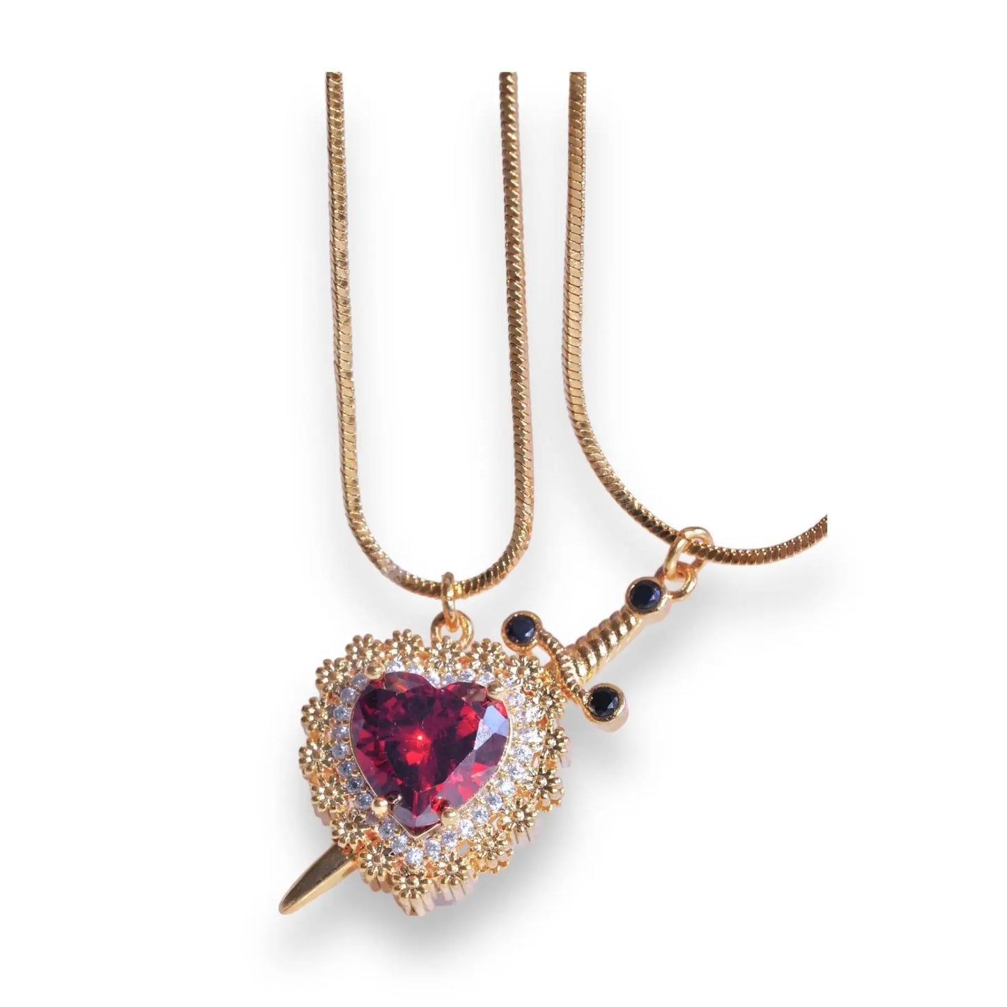 ❤️⚔️ Heart & Sword Couple Necklace – Matching Pendant Jewelry