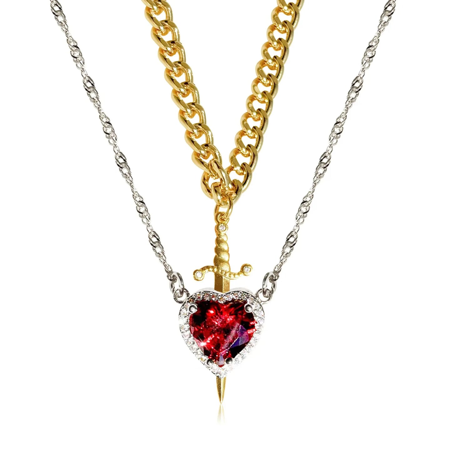 ❤️⚔️ Heart & Sword Couple Necklace – Matching Pendant Jewelry