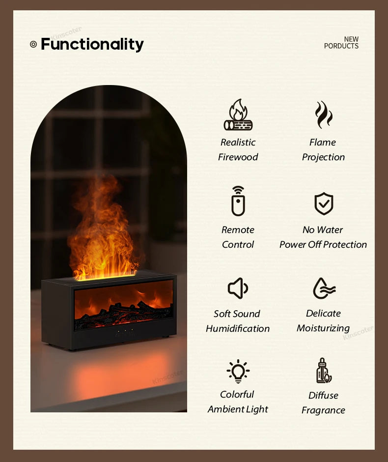 ๐ฅ Fireplace Flame Essential Oil Diffuser โ LED Humidifier with Remote