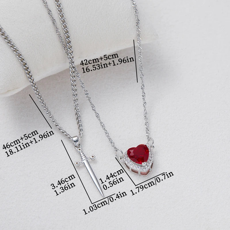 ❤️⚔️ Heart & Sword Couple Necklace – Matching Pendant Jewelry