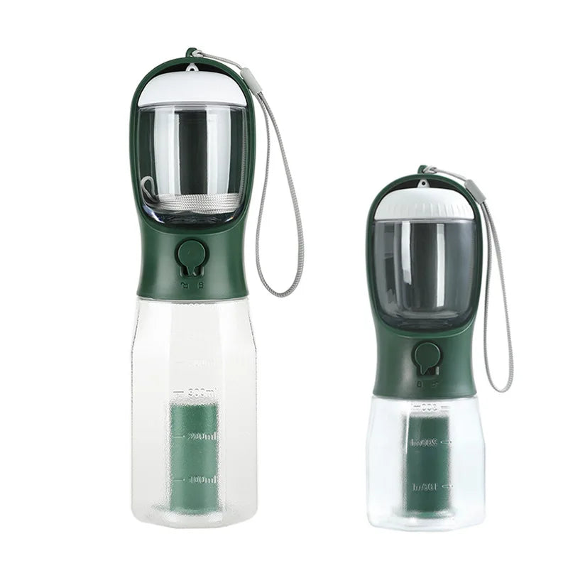 πΎ 3-in-1 Portable Pet Travel Bottle β Water, Food & Waste Bag Dispenser for Cats & Dogs