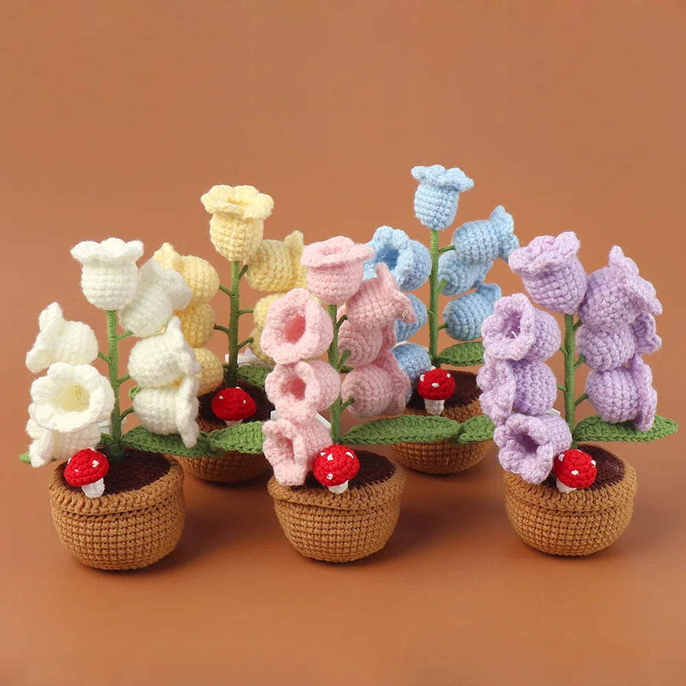✨ Handmade Crochet Lily of the Valley Light – Cozy Floral Glow with Mushroom Accent
