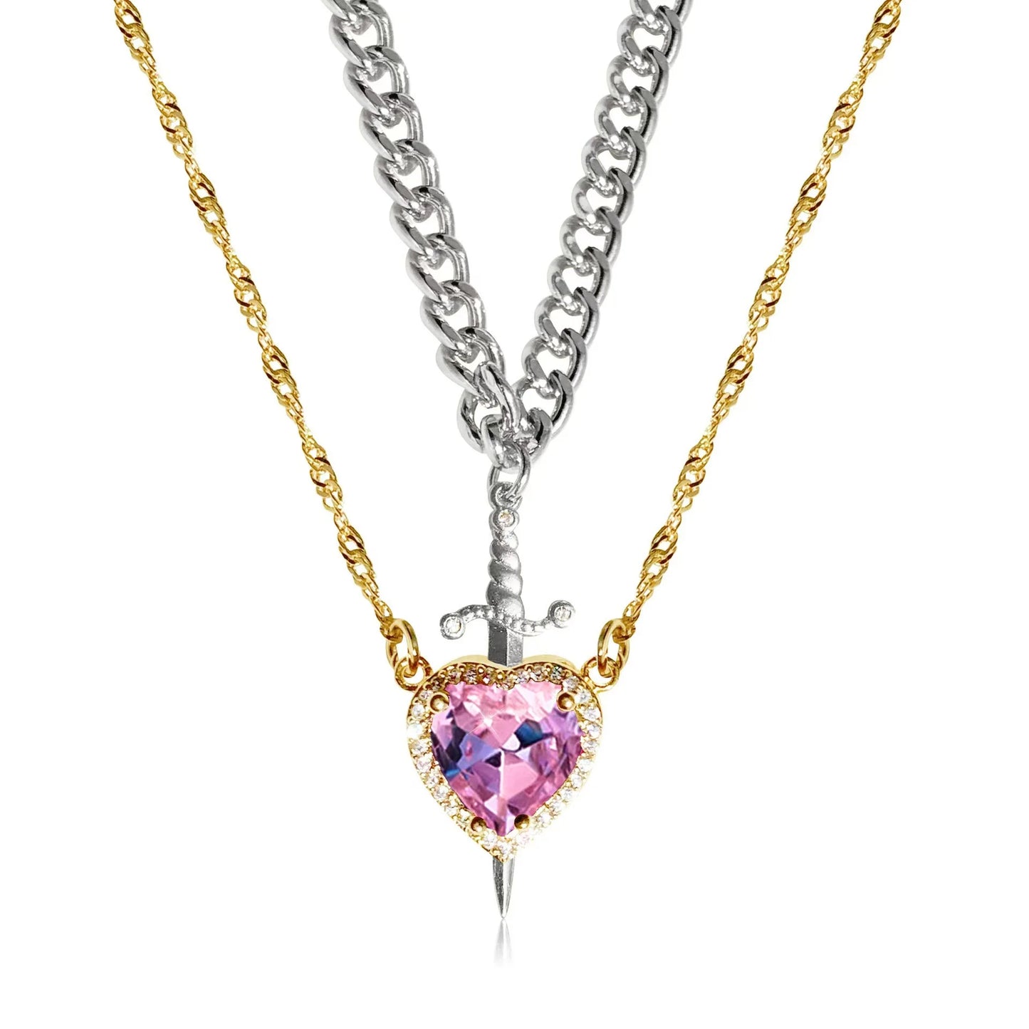 ❤️⚔️ Heart & Sword Couple Necklace – Matching Pendant Jewelry