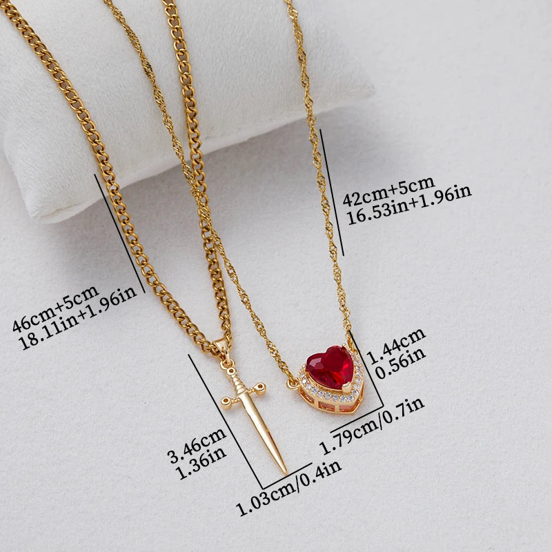 ❤️⚔️ Heart & Sword Couple Necklace – Matching Pendant Jewelry