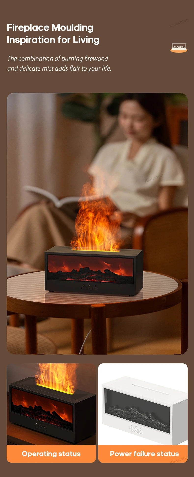 ๐ฅ Fireplace Flame Essential Oil Diffuser โ LED Humidifier with Remote