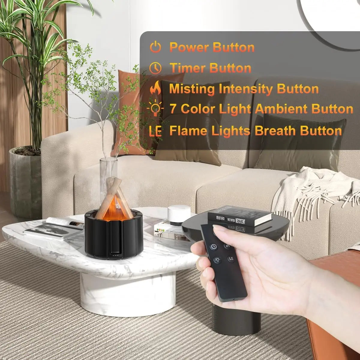 ๐ฅ Simulated Flame Aroma Diffuser โ Ultrasonic Campfire Humidifier with LED Lights & Remote