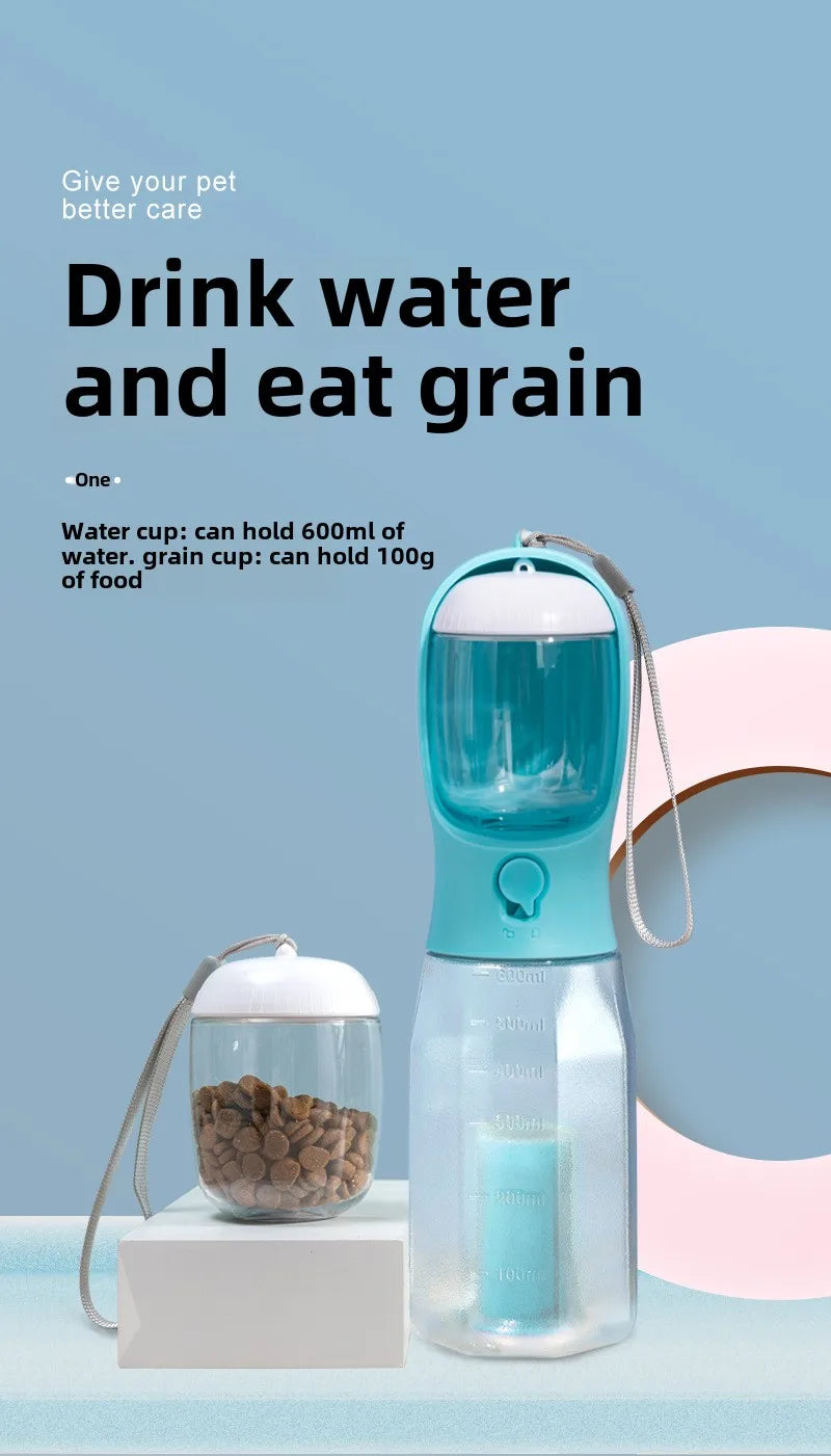πΎ 3-in-1 Portable Pet Travel Bottle β Water, Food & Waste Bag Dispenser for Cats & Dogs