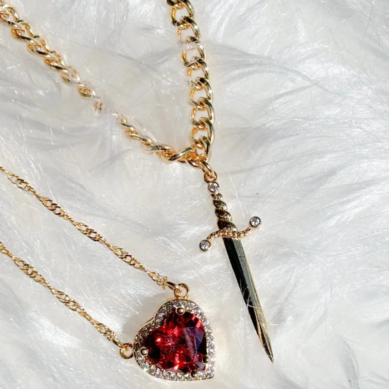 ❤️⚔️ Heart & Sword Couple Necklace – Matching Pendant Jewelry