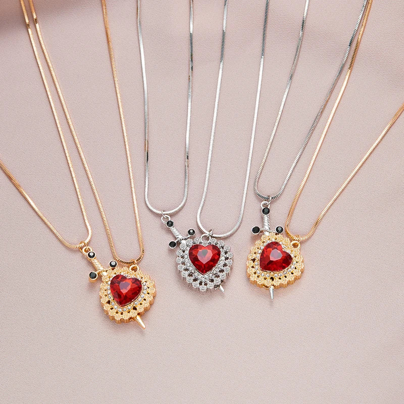 ❤️⚔️ Heart & Sword Couple Necklace – Matching Pendant Jewelry