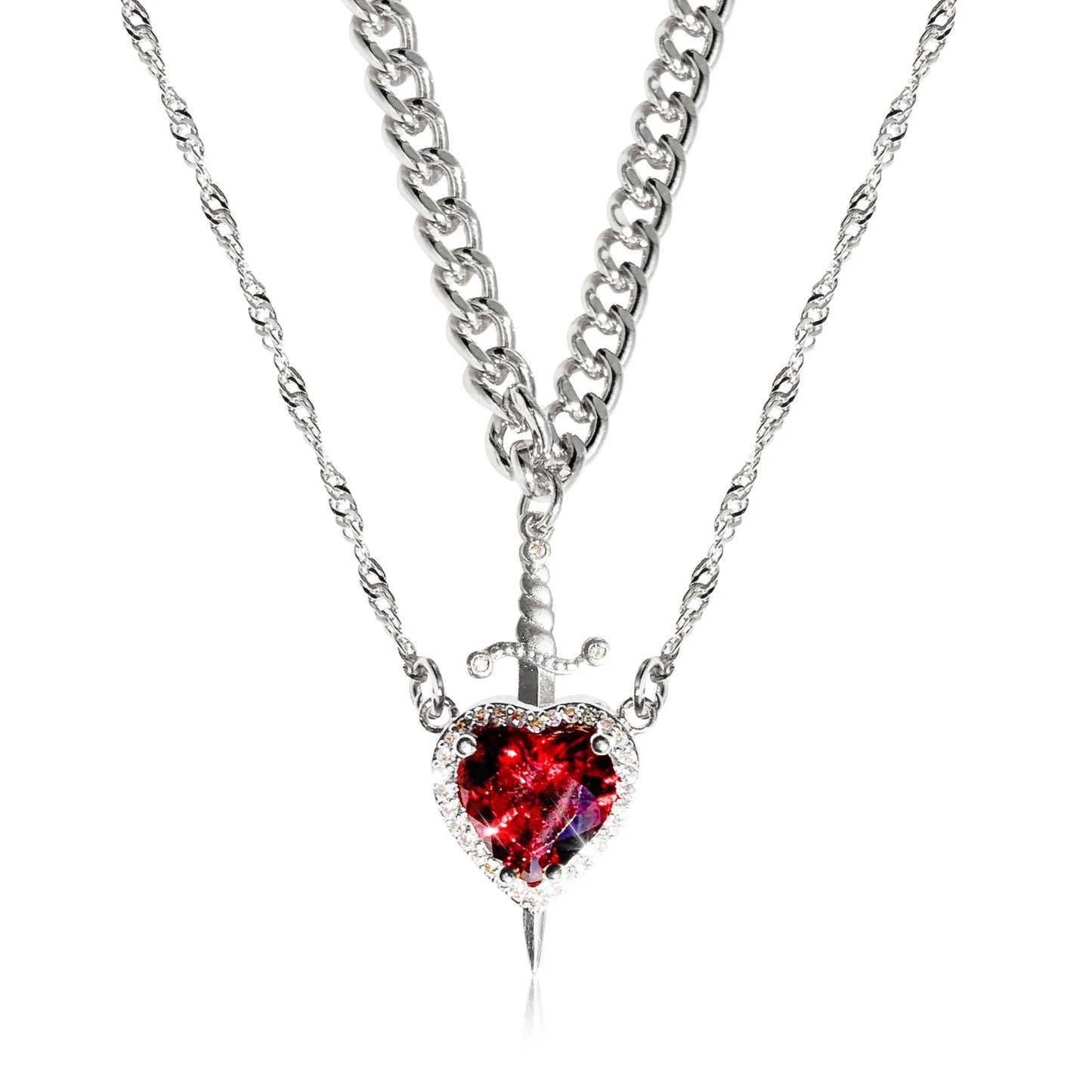 ❤️⚔️ Heart & Sword Couple Necklace – Matching Pendant Jewelry