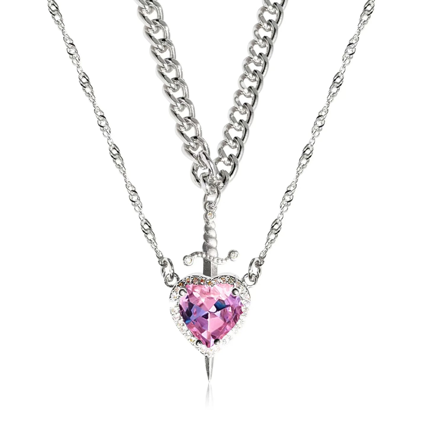 ❤️⚔️ Heart & Sword Couple Necklace – Matching Pendant Jewelry