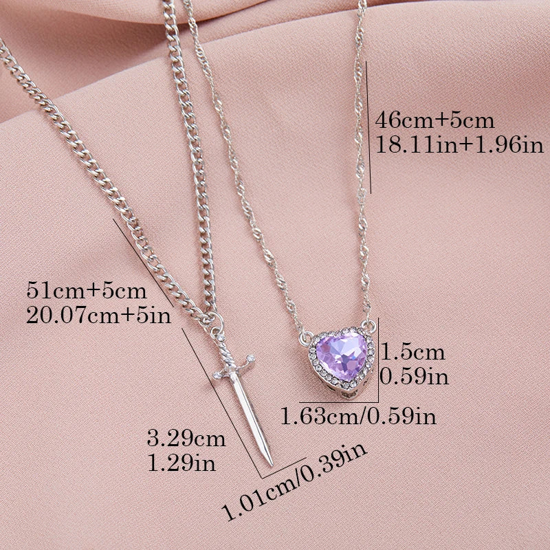 ❤️⚔️ Heart & Sword Couple Necklace – Matching Pendant Jewelry