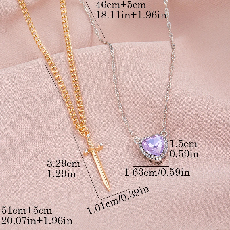 ❤️⚔️ Heart & Sword Couple Necklace – Matching Pendant Jewelry