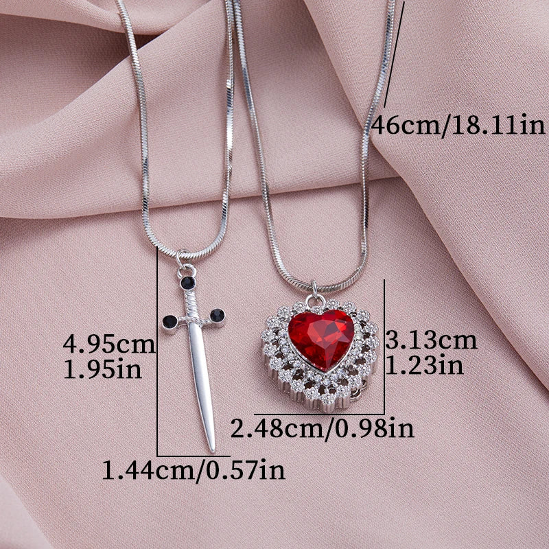 ❤️⚔️ Heart & Sword Couple Necklace – Matching Pendant Jewelry