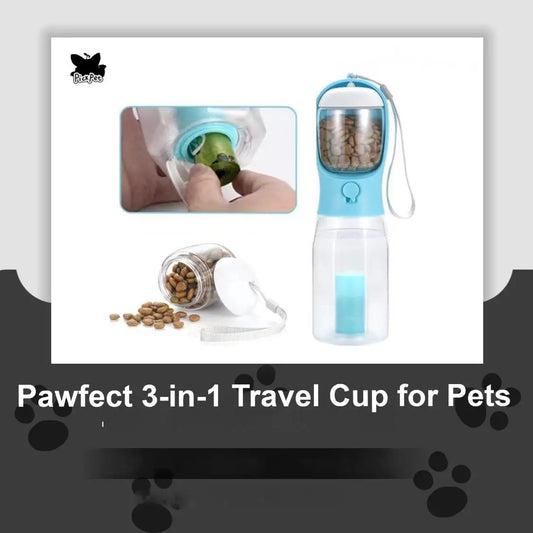 🐾 3-in-1 Portable Pet Travel Bottle – Water, Food & Waste Bag Dispenser for Cats & Dogs