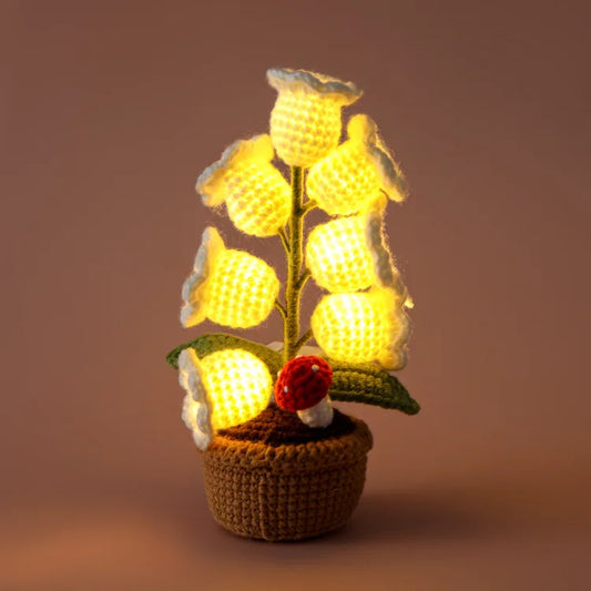 ✨ Handmade Crochet Lily of the Valley Light – Cozy Floral Glow with Mushroom Accent