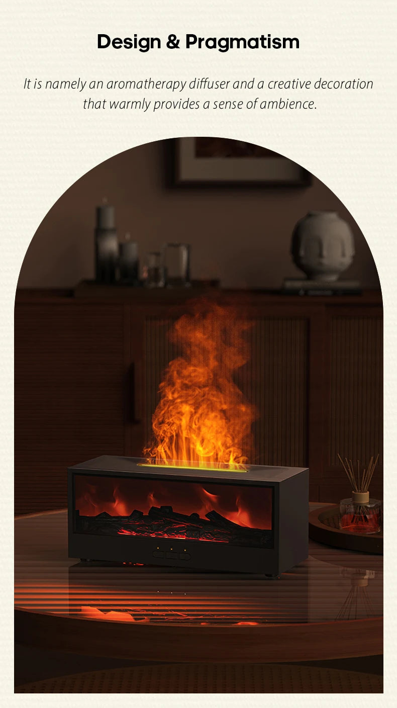 🔥 Fireplace Flame Essential Oil Diffuser – LED Humidifier with Remote