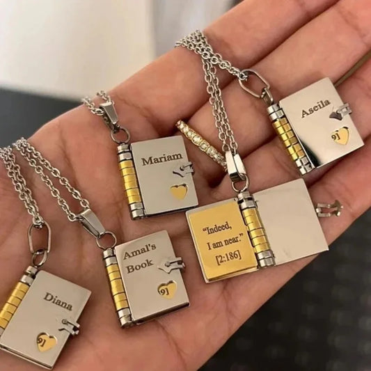 📖 Custom Engraved Book Locket Necklace – Personalized Photo Pendant