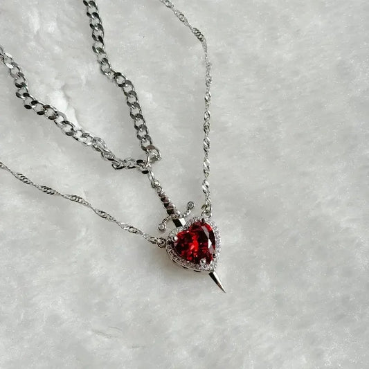 ❤️⚔️ Heart & Sword Couple Necklace – Matching Pendant Jewelry