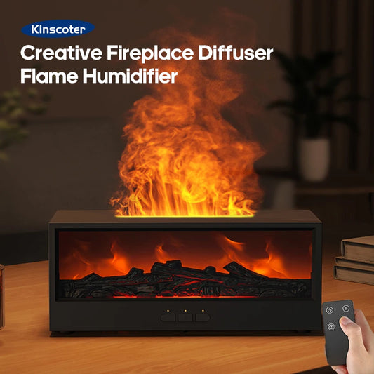 🔥 Fireplace Flame Essential Oil Diffuser – LED Humidifier with Remote