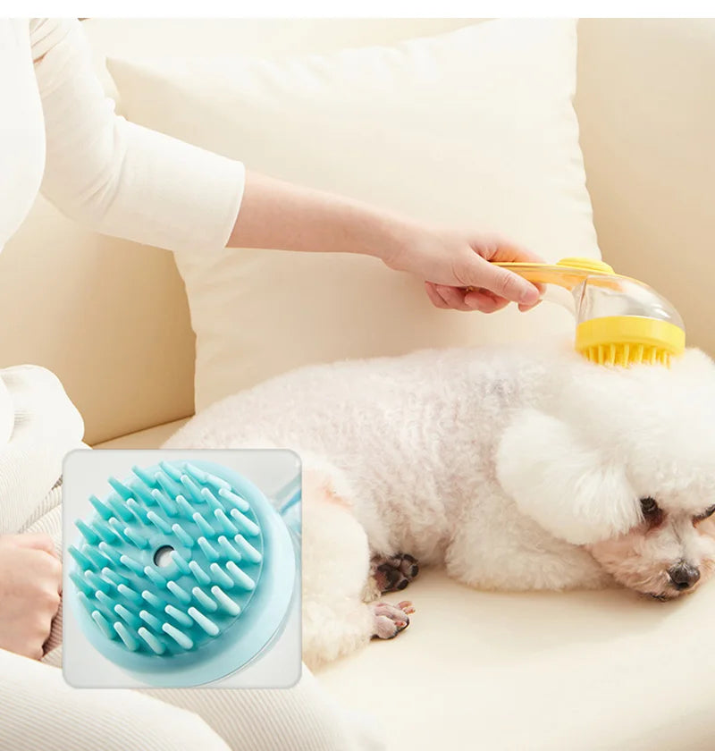 🐾 Long Handle Silicone Pet Bathing Brush – Gentle Grooming & Massage for Cats & Dogs